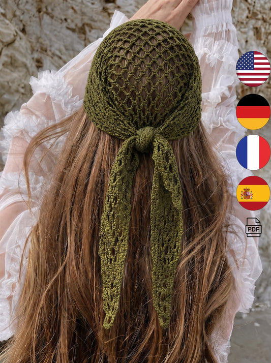 Crochet Mesh Bandana Pattern PDF – 4 Languages