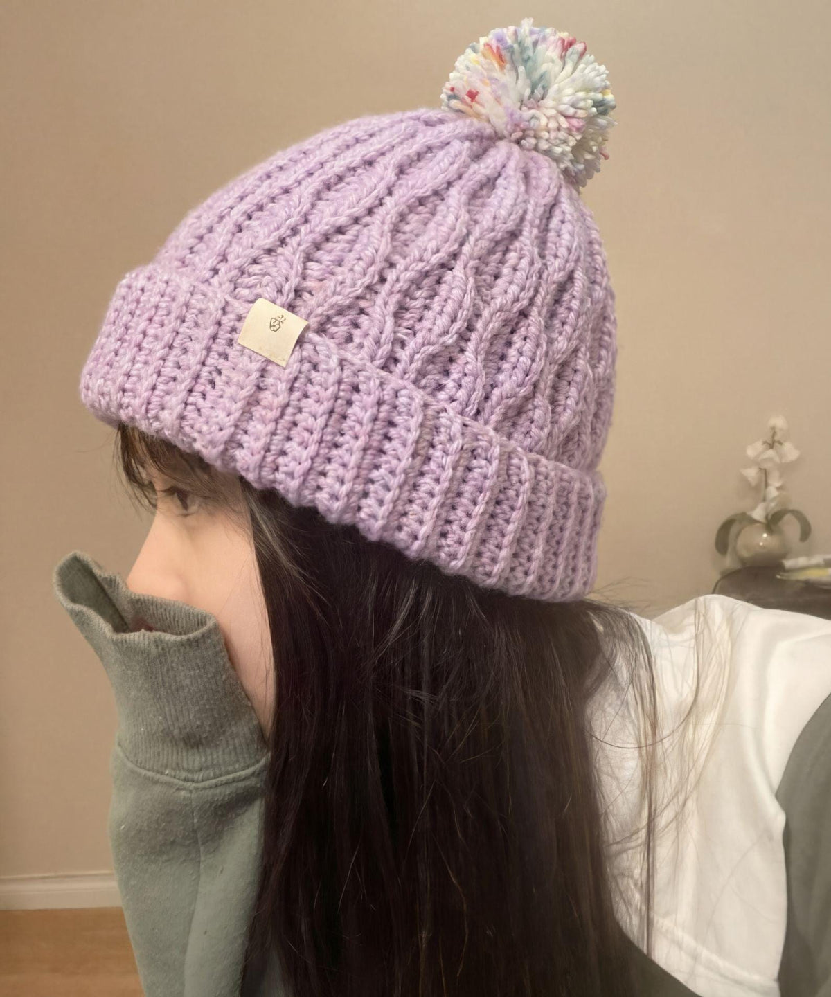 Crochet Beanie Pattern PDF | Lavender Pom Pom Hat | Easy Cable Stitch Winter Hat | Beginner Friendly Crochet | Instant Download - Image 5