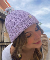 Crochet Beanie Pattern PDF | Lavender Pom Pom Hat | Easy Cable Stitch Winter Hat | Beginner Friendly Crochet | Instant Download