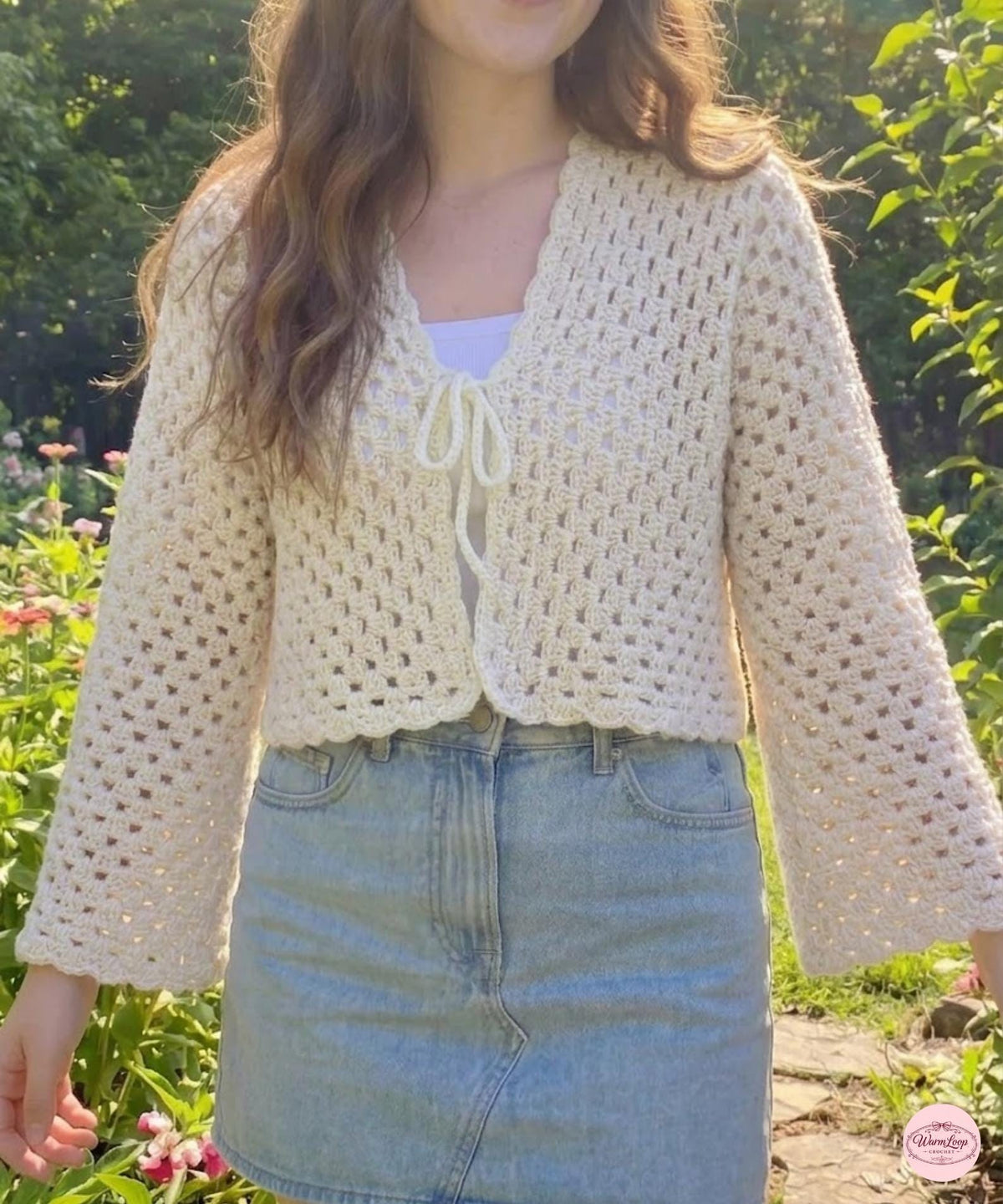 Crochet Crop Cardigan Pattern PDF | Granny Square Bell Sleeve Summer Sweater | Easy Boho Crochet Top Pattern for Women - Image 3