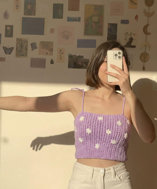 Crochet Crop Top Pattern PDF | Lavender Daisy Tank Top | Easy Beginner Summer Crochet | Tie Strap Bralette, Festival Top | Instant Download