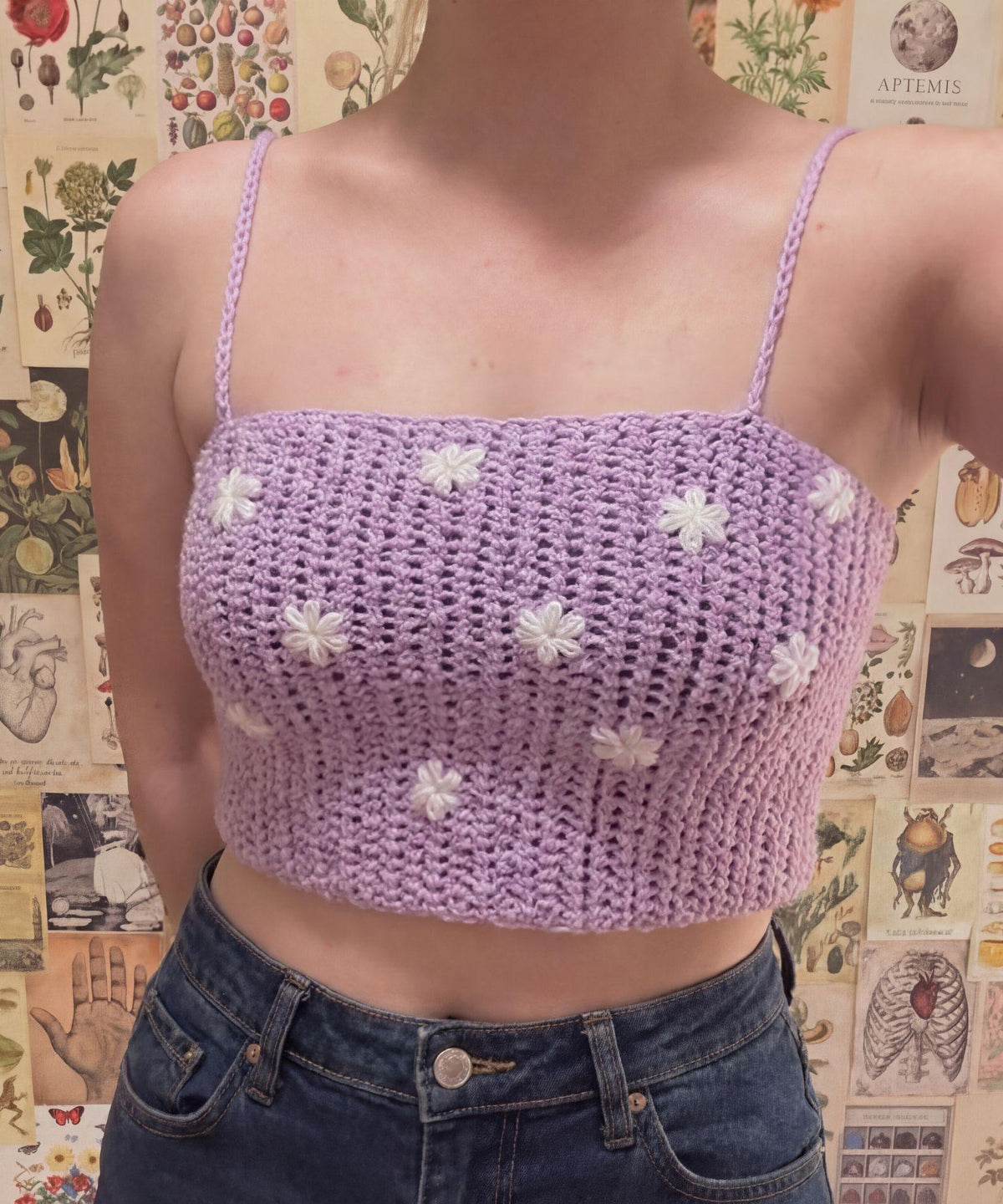 Crochet Crop Top Pattern PDF | Lavender Daisy Tank Top | Easy Beginner Summer Crochet | Tie Strap Bralette, Festival Top | Instant Download - Image 4