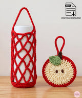 Apple Crochet Drink Carrier Pattern | Water Bottle Holder | Beginner Easy Crochet Pattern | Kawaii Cup Holder | Bag Charm | Reusable Gift