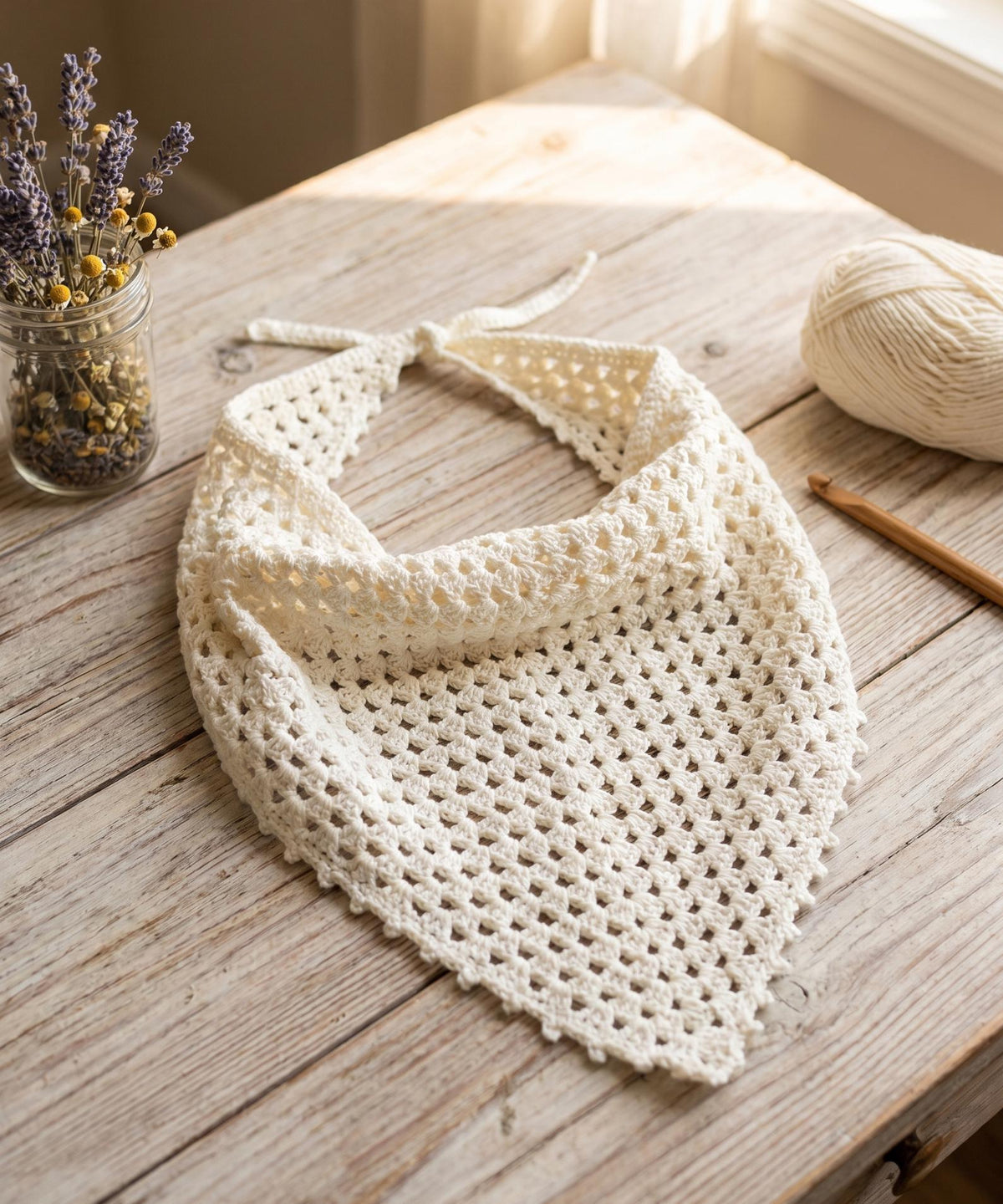 Crochet Bandana Pattern PDF | Mesh Lace Triangle Headscarf | Boho Hair Scarf | Cottagecore Head Wrap Summer Instant Download - Image 3