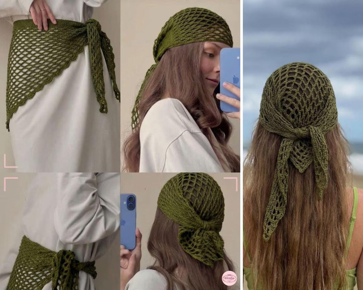 Crochet Bandana Pattern PDF Bundle | 5 Boho Head Scarf Patterns | Summer Crochet Headband Hair Scarf | Instant Download - Image 3