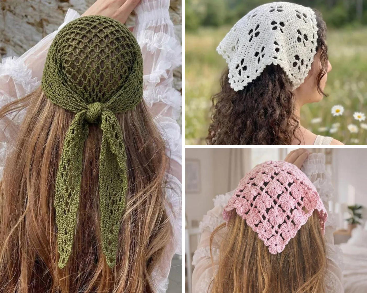 Crochet Bandana Pattern PDF Bundle | 5 Boho Head Scarf Patterns | Summer Crochet Headband Hair Scarf | Instant Download - Image 4