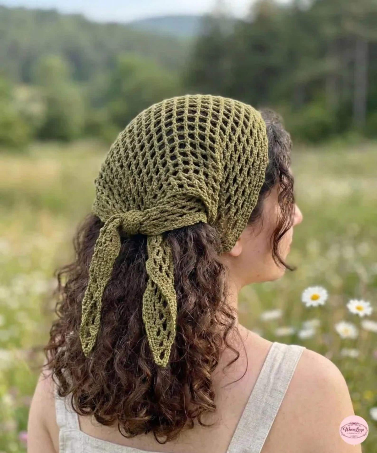 Crochet Bandana Pattern PDF | Mesh Boho Headscarf | 4 Languages En De Fr Es | Summer Hair Scarf Head Wrap Instant Download - Image 5