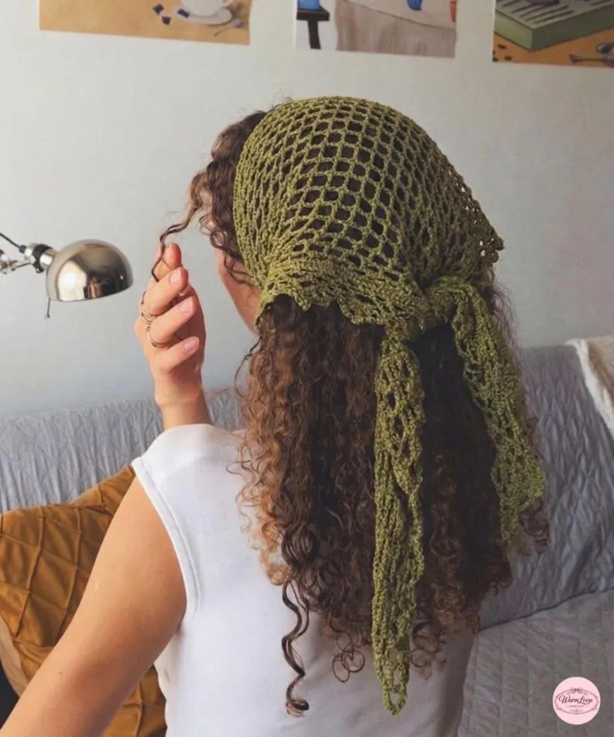 Crochet Bandana Pattern PDF | Mesh Boho Headscarf | 4 Languages En De Fr Es | Summer Hair Scarf Head Wrap Instant Download - Image 3