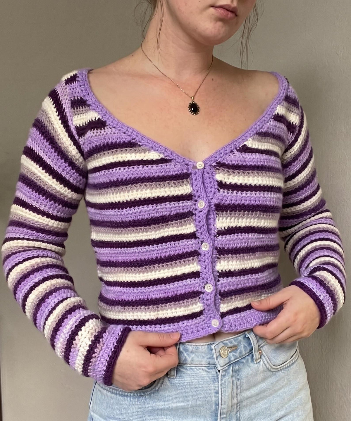 Crochet Cardigan Pattern PDF | Striped Button Fitted Top | Boho Summer Crochet | Long Sleeve Crochet Top | Beginner Instant Download - Image 2