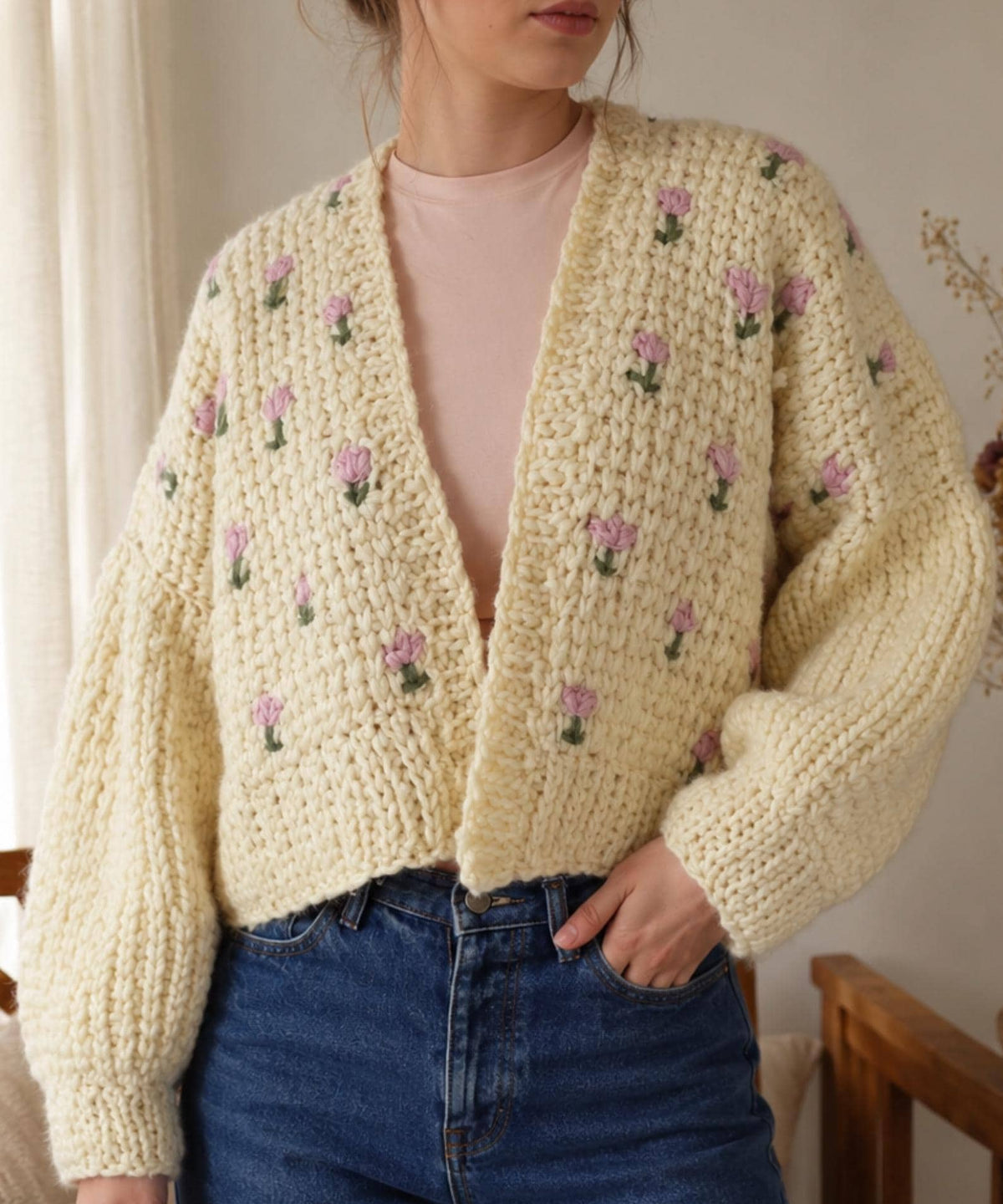Crochet Cardigan Pattern PDF | Chunky Floral Cardigan | Embroidered Flower Sweater | Cozy Cottagecore Spring Boho Instant Download - Image 2
