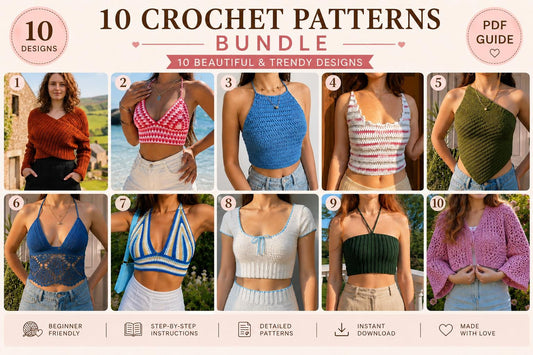 Crochet Top Pattern Bundle PDF | 10 Summer Crop Tops | Halter Bralette Cardigan Shrug | Easy Beginner Boho Instant Download